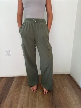 Olive Green Cargo Boot-Cut Pants